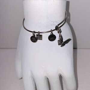 Alex & Ani Butterfly Silver Charm Bangle Bracelet With Charms Rafaelian Silver